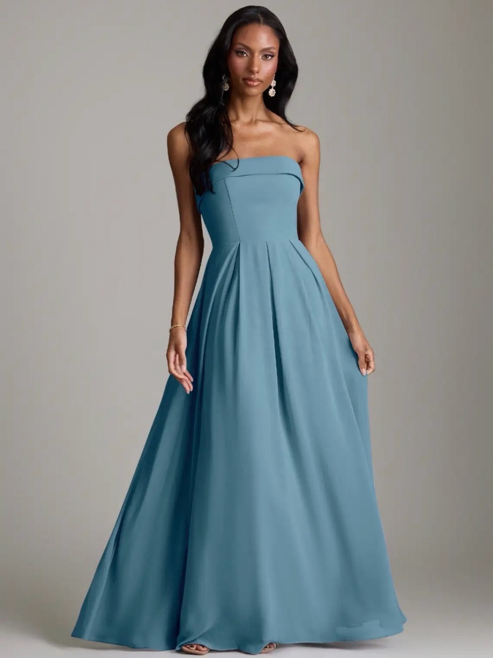 Azazie Strapless A-Line Gown in Bermuda Blue